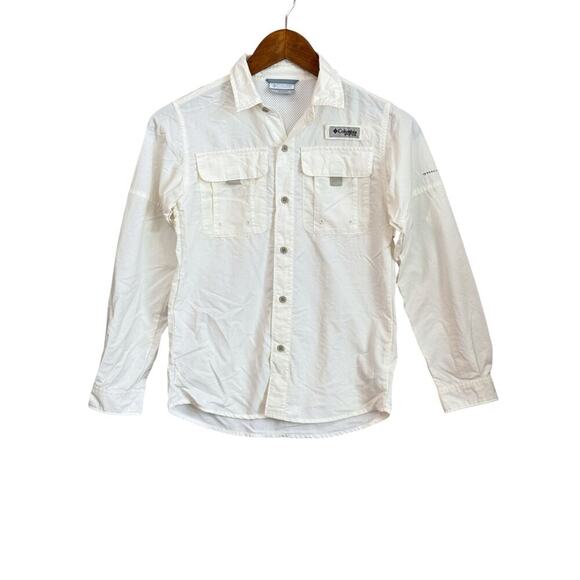 Columbia PFG Boys Long Sleeve Vented Button-Up Shirt Size M (10/12) Cream - Picture 1 of 7